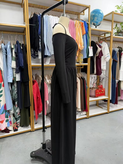 2026 Casual Jumpsuits For Woman Jumpsuit All-match Women's Clothe Simple Style Neck Halter Off Shoulder Solid Color Long Sleeves