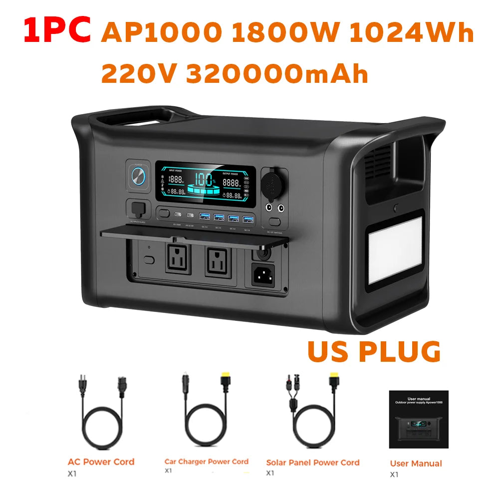 CTOLITY AP200 AP1000 Black style 200W/1800W Portable Power Station 192Wh/1024Wh 60000mAh/320000mAh LiFePO4 Battery Solar Generator UPS Function Emergency Power Supply for Camping Outdoor