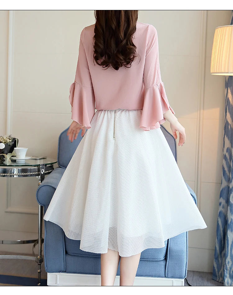 Seven-point Female Ruffled Sleeved Loose Shirt Chiffon Blouses