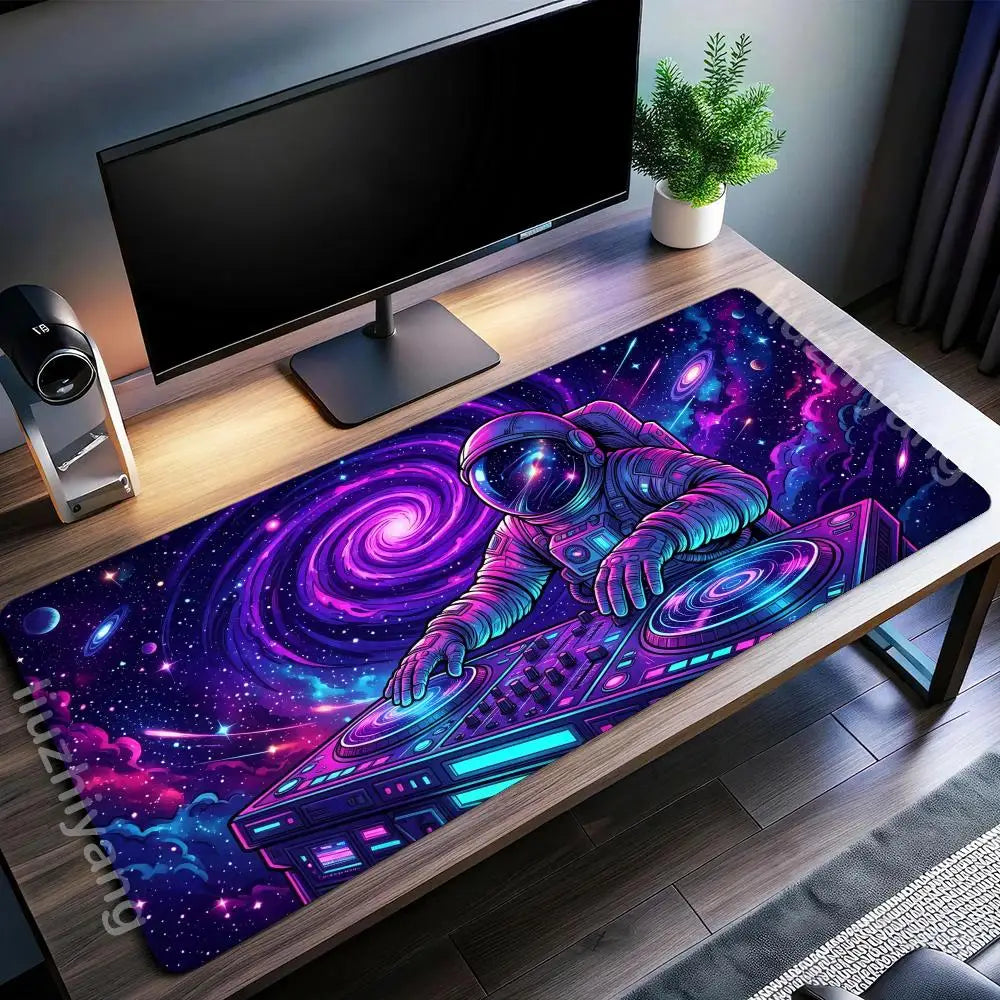 Space Astronaut DJ Mouse Pad Large Computer Office Game Table Mat Rubber Anti-slip Stitched Keyboard Mats 90x40 XXL Desk Pads