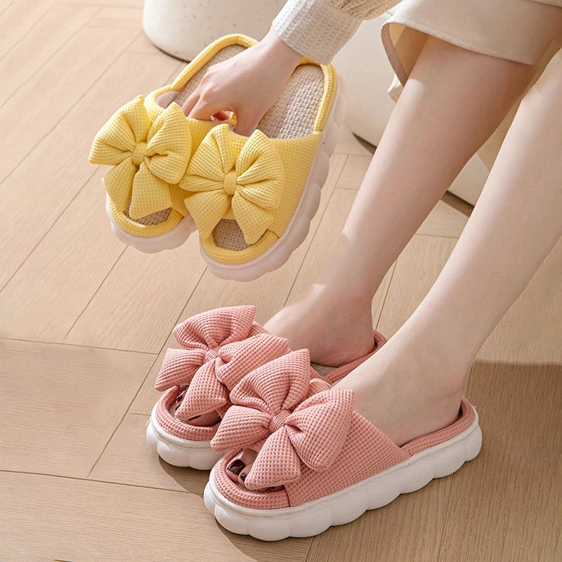 Platform Women's Slippers Home Bowknot Luxury Designer Shoes Girl Indoor Spring Summer Trend Footwear Flat Casual Elegant Slides
