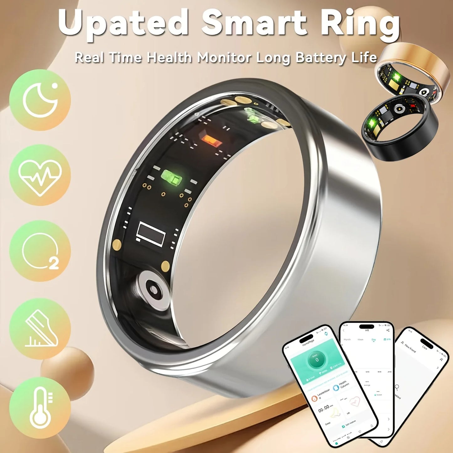 2026 Upgraded Smart Rings for Men Women, Health Monitoring Ring, Fitness Tracker with Sport Mode, Pedometer, Sleep, Step, IP68 Fitness Ring, Outdoor Activity Tracker Ring for Android for IPhone - Gifts for Him/Her