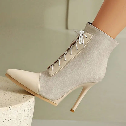 ANOVISHANA Elegant Fmeale Ankle Boots Pointed Toe 11cm Thin High Heels Zipper Lace Up Mixed Color Large Size 40 41 Short Autumn