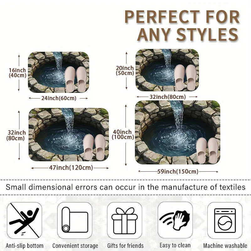 3D Waterfall Doormat for Entryways | Creative Floor Mats | Unique Home Entrance Decor Anti slip carpet can be machine washed