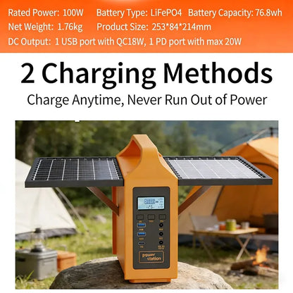 100W/150W Portable Solar Power Station with LED Light & Solar Panel 220V 110V Power Supply Solar Generator Outdoor Backup Power