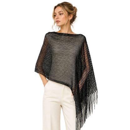 Spring/Summer Cross-Border Gold Silver Thread Mesh Tassel Hollow Knit Shawl Scarf for Women-Outerwear for Evening Parties