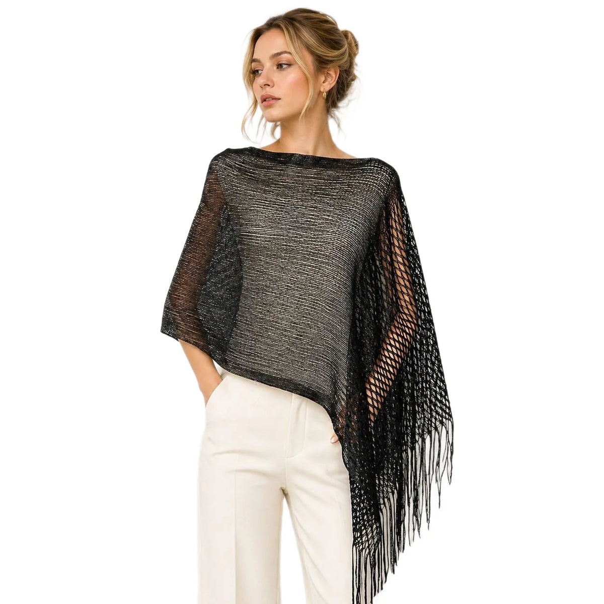 Spring/Summer Cross-Border Gold Silver Thread Mesh Tassel Hollow Knit Shawl Scarf for Women-Outerwear for Evening Parties