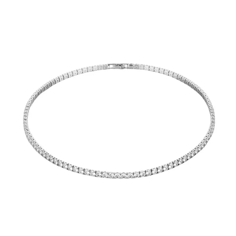 Trendy 4mm Moissanite Cz Tennis Necklace For Women 18K Gold Sparking Rhinestone Choker Chain Wedding Jewelry
