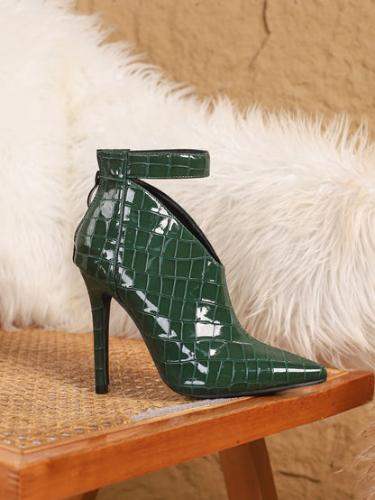 Aneikeh Fashion Stone Patterned Green Zipper Decoration Pointed Toe Zippers Women Pumps Stiletto High Heels Party Dress Shoes