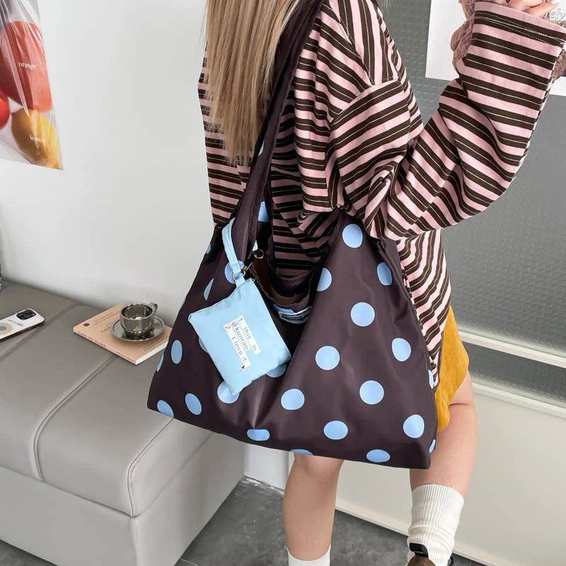 New Large Capacity Tote Handbag Polka Dot Shoulder Bag Fashion Top-Handle Bags Vintage Hobo Bucket Bag Commuting Underarm Pouch