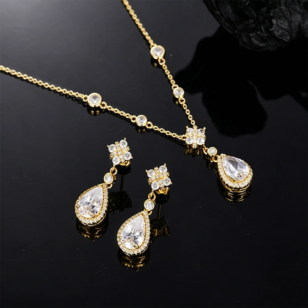 HORRIPAL D VVS1 Teardrop Moissanite Pendant Necklace for Women GRA 925 sterling Silver A Set Luxury Wedding Earring Fine Jewelry