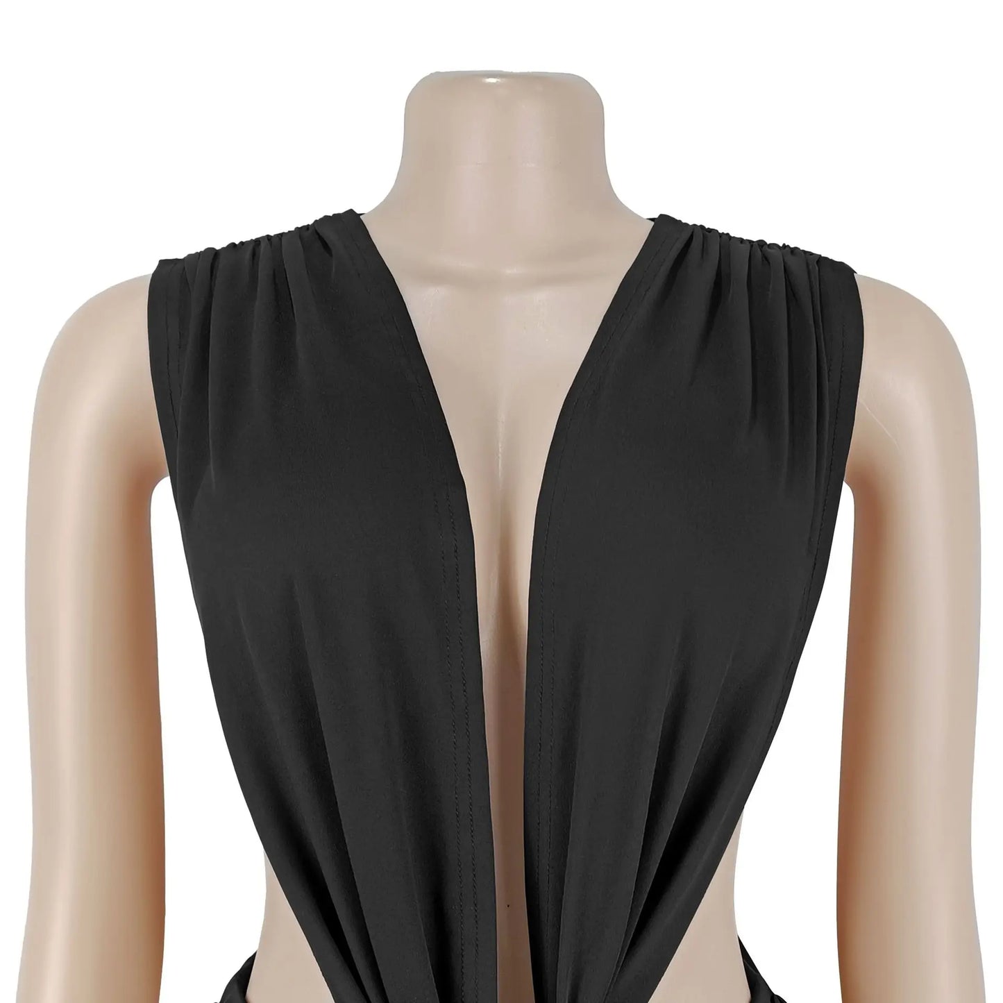 HLJ Sexy Solid Color Bodycon Jumpsuits Women Halter Deep V Neck High Waist Ruched Flare Rompers Party Club Streetwear Overalls