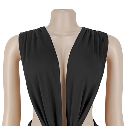 HLJ Sexy Solid Color Bodycon Jumpsuits Women Halter Deep V Neck High Waist Ruched Flare Rompers Party Club Streetwear Overalls