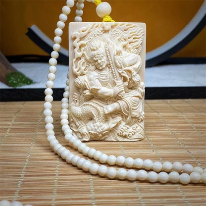 Natural Mammoth Ivory Fudo Myoo Pendant Hand Carved Buddhist Protection Amulet Wisdom King Deity Necklace Jewelry Fossilized