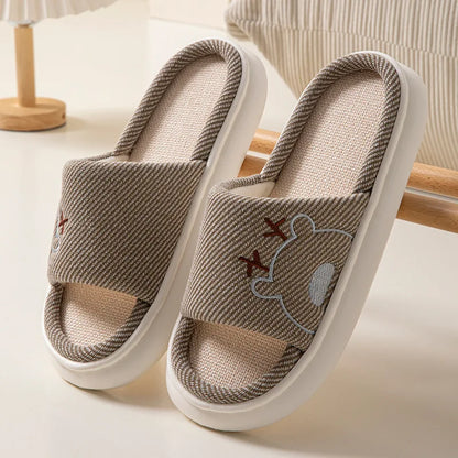 Linen Platform Women's Slippers Home Flats Summer Luxury Designer Woman Shoes New Open-Toe Casual Indoor Slides Non-Slip Unisex