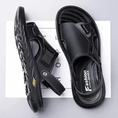 2026New Summer Mens Summer Outdoor Sandals 2-in-1 Beach Walking Shoe Genuine Leather Business Driving Shoe Flat Designer Sandals