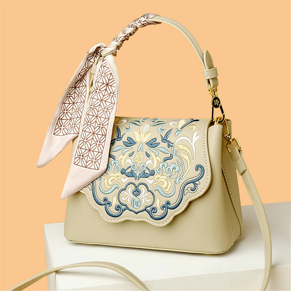 Fashion Embroidery Shoulder Bag Women Designer High Quality Leather Handbag Purse Ladies Small Crossbody Messenger Bag Female