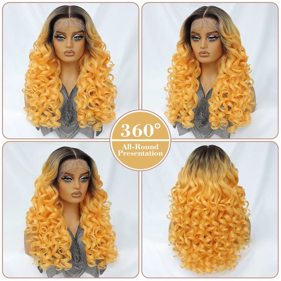 Latisha 13X6 HD 13X5X1 Synthetic Lace Front Wigs Curly Pre Plucked Lace Frontal Wig with Bangs for Women Highlight with Babyhair