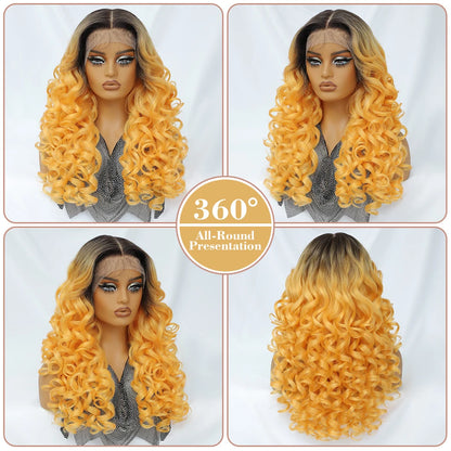 Latisha 13X6 HD 13X5X1 Synthetic Lace Front Wigs Curly Pre Plucked Lace Frontal Wig with Bangs for Women Highlight with Babyhair