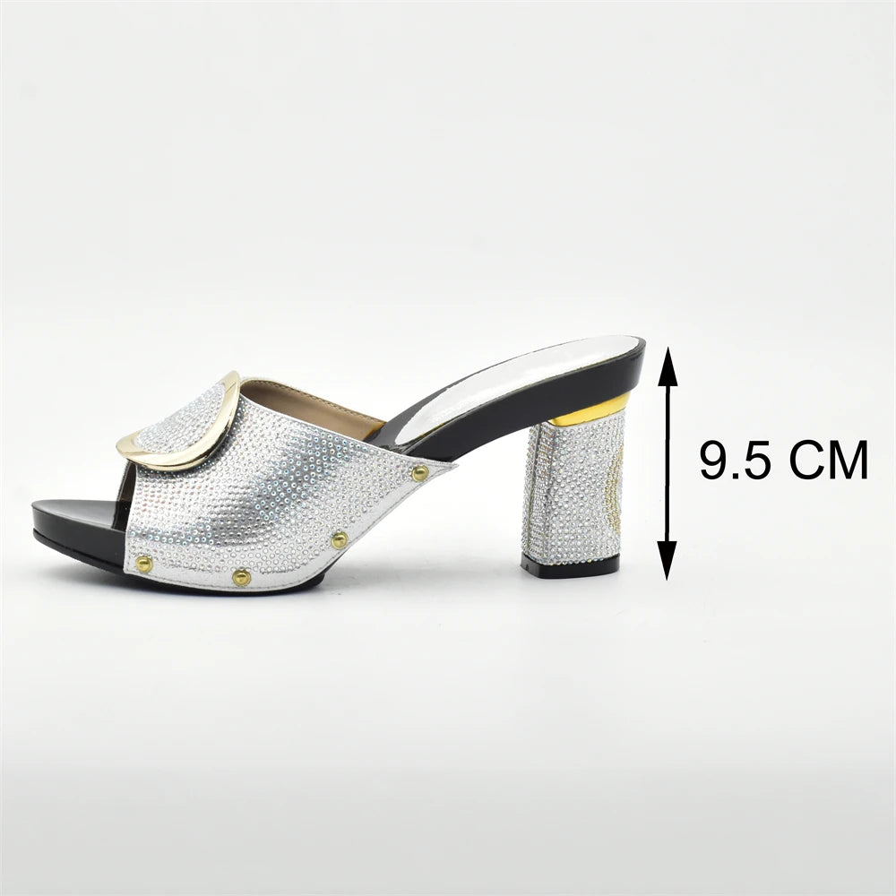 African Women Shoes and Bags Sets with Rhinestone Plus Size Heels 43 Nigerian Party Pumps Luxury Shoes Wedding Shoes Bride