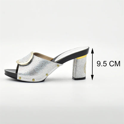 African Women Shoes and Bags Sets with Rhinestone Plus Size Heels 43 Nigerian Party Pumps Luxury Shoes Wedding Shoes Bride