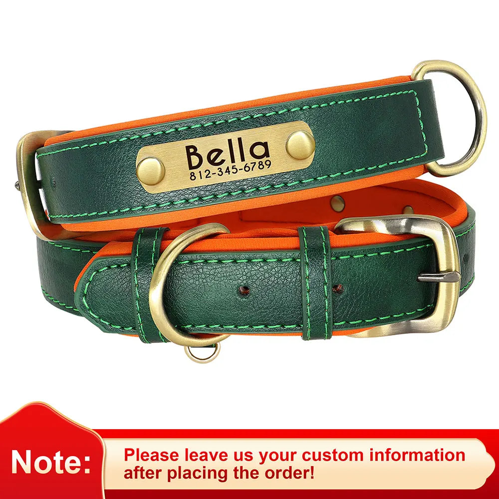 Personalized Dog Collar Leash PU Leather Dogs Collars Pet Rope Engraved Pet ID Name Necklace for Small Large Dogs Soft Padded