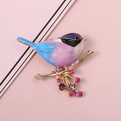 Fashion Magpie Brooch Cute Bird Flower Enamel Rhinestone Corsage Pin Clothing Accessories Jewelry