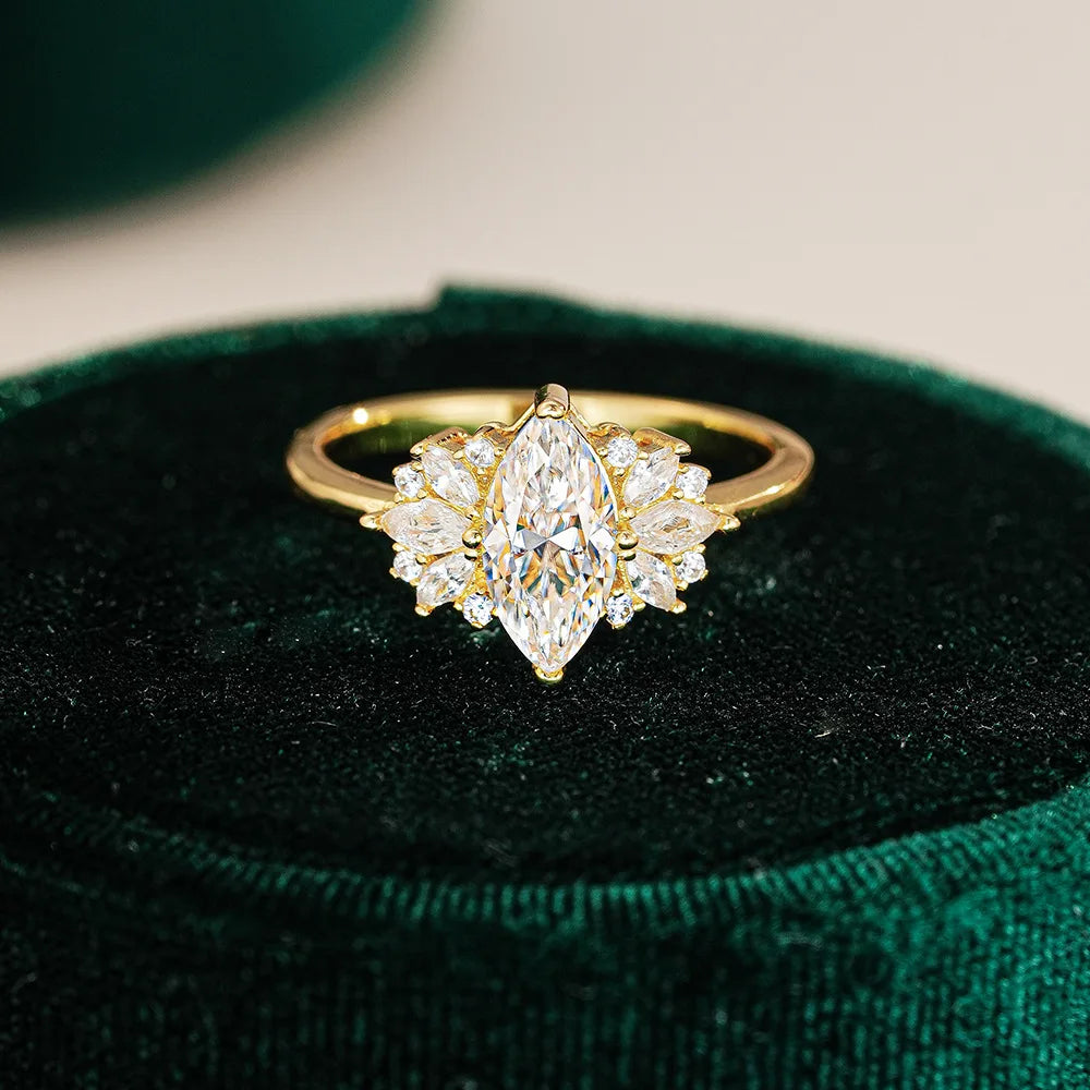 Luxury Six-claw18K Pure Gold Diamond Moissanite ring au9999 pure gold simple and versatile wedding jewelry gift