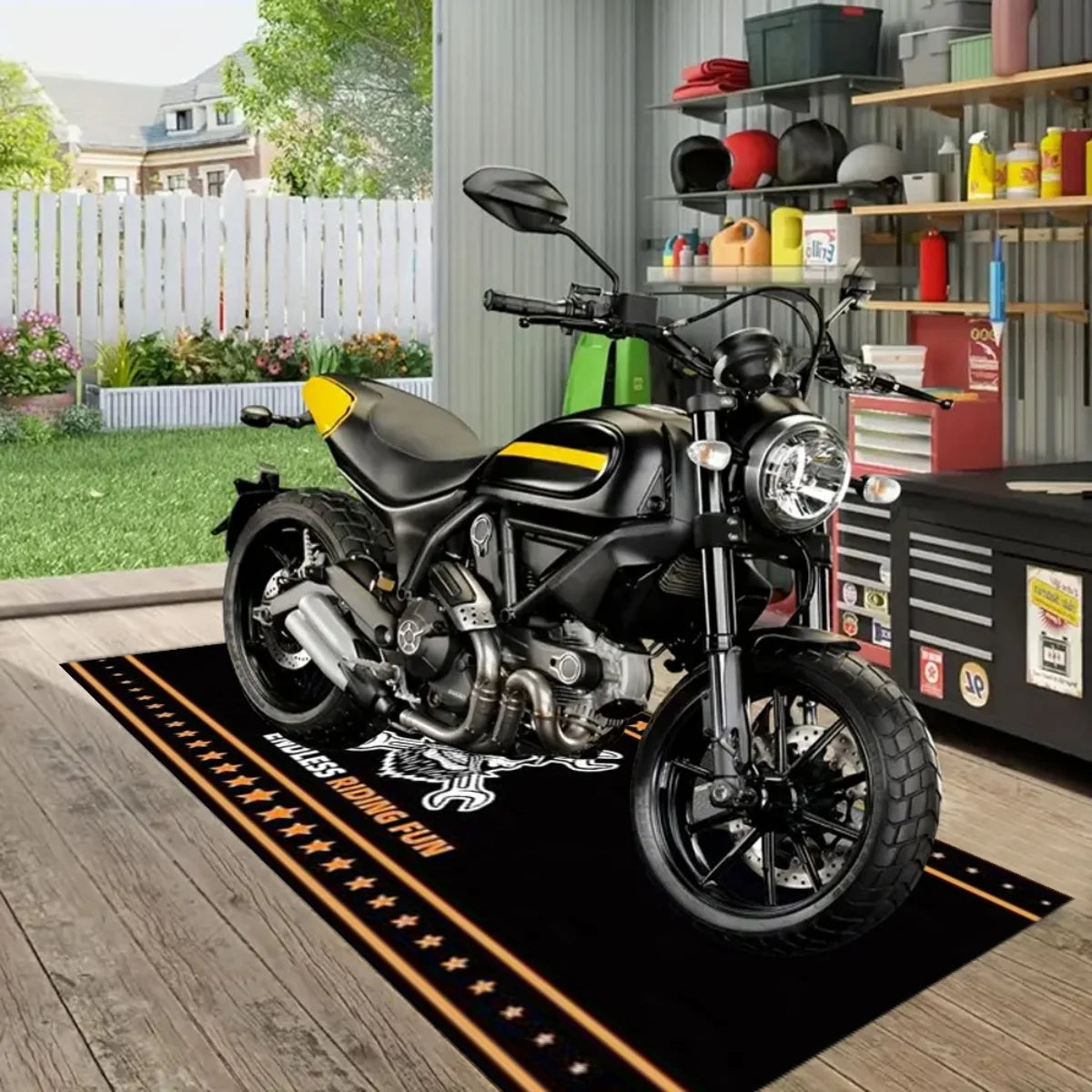 VIKAMA Skull Wrench Motorcycle Garage Mat Oil Resistant Wear-Resistant Racing Display Carpet for Workshop Home Decor