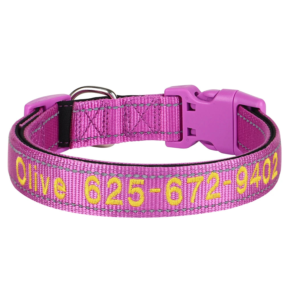 Embroidered Nylon Dog Collar Free Custom Dogs Collar Reflective Pet ID Name Phone No. For Small Medium Large Dogs Pug Adjustable