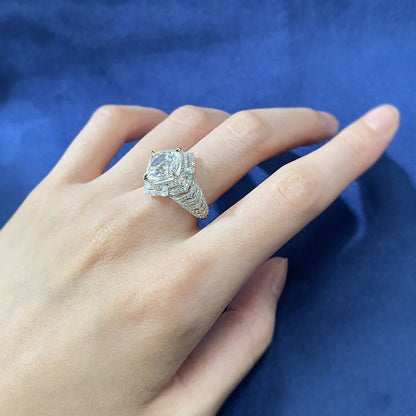 Luxury 18K white Solid Platinum PT950 certifid10*10 moissanite white cushion ring exquisite wedding ring precious jewelry