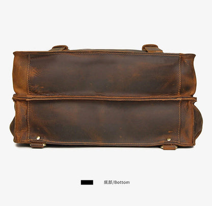 Vintage Crazy Horse Genuine Leather Men Briefcase Large Business Bag Tote Office Bag 15.6“Laptop Case Attache Male Shoulder Bag