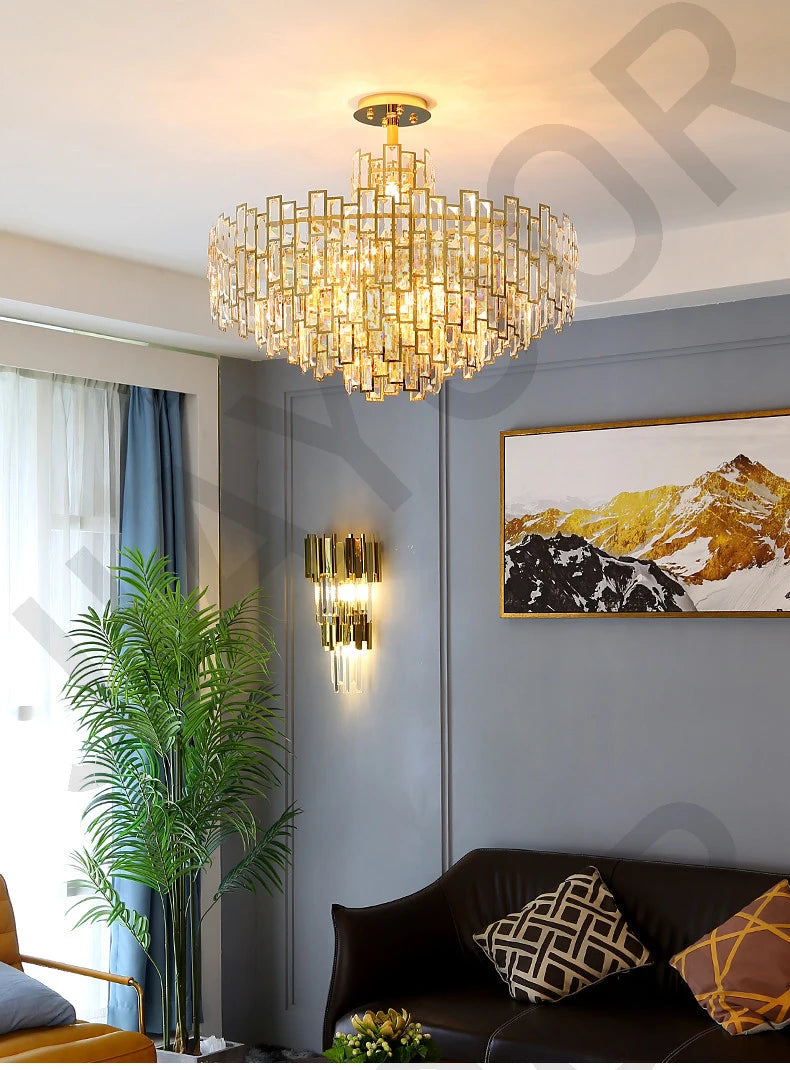 Luxury Dining Living Room Chandelier Modern Round Ceiling Pendant Lights Interior Decoration Golde Crystal Led Ceiling Light