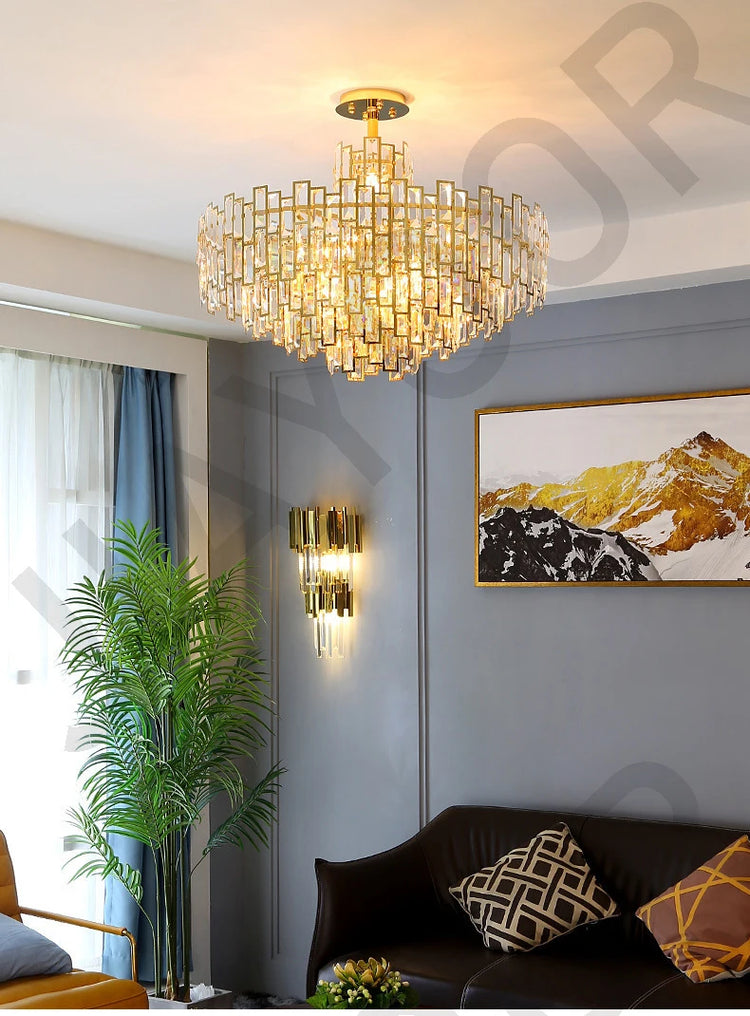 Luxury Dining Living Room Chandelier Modern Round Ceiling Pendant Lights Interior Decoration Golde Crystal Led Ceiling Light