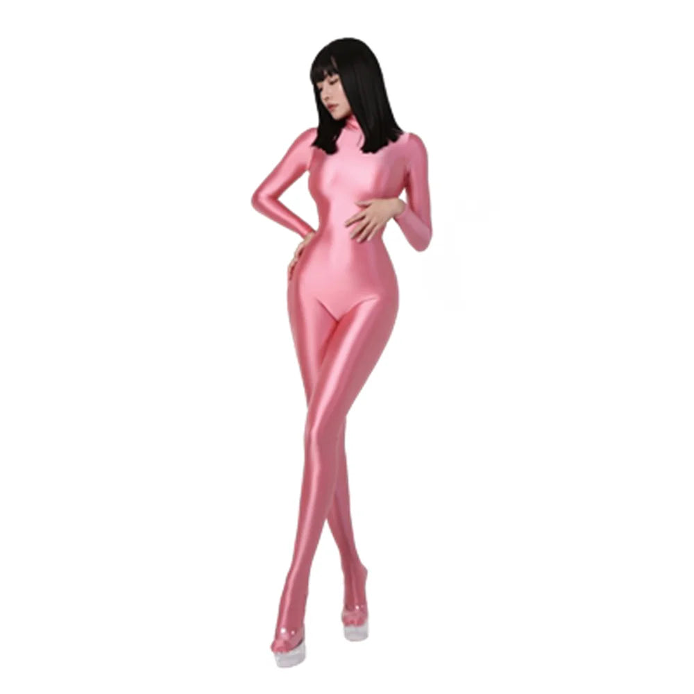 Womens Gym Yoga Pure Color Bodysuit One-piece Playsuits Bodycon Rompers Spandex Silky Tights Cosplay Catsuit Glossy Jumpsuits