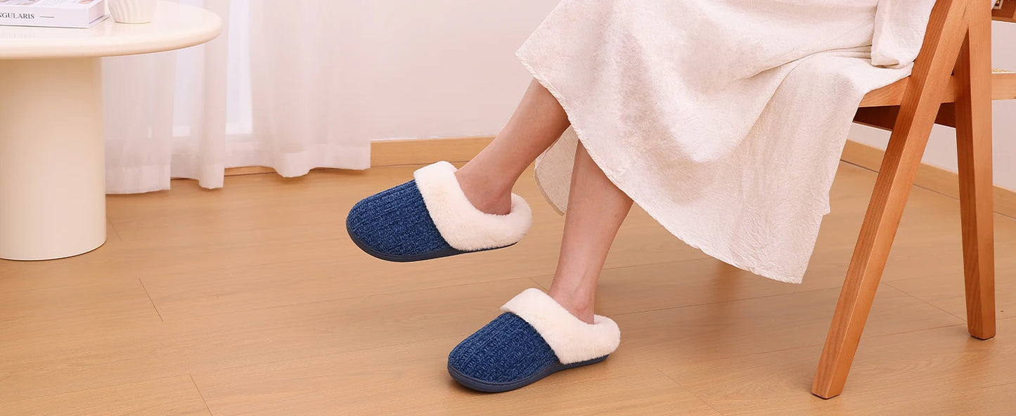 Pallene Winter Women's Fur Slippers Soft Sole Memory Foam Indoor Cotton Shoes Plush Lining Knit Slides Fluffy Men House Slippers