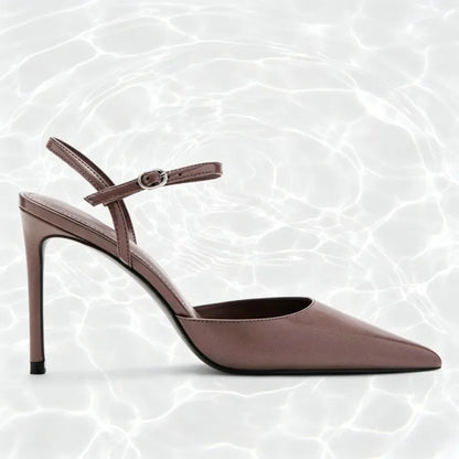 Fashion Brown Patent Leather Pointed Toe High Heels Women Luxury Ankle Strap Buckle Stiletto Sandals Elegant Banquet Dress Shoes
