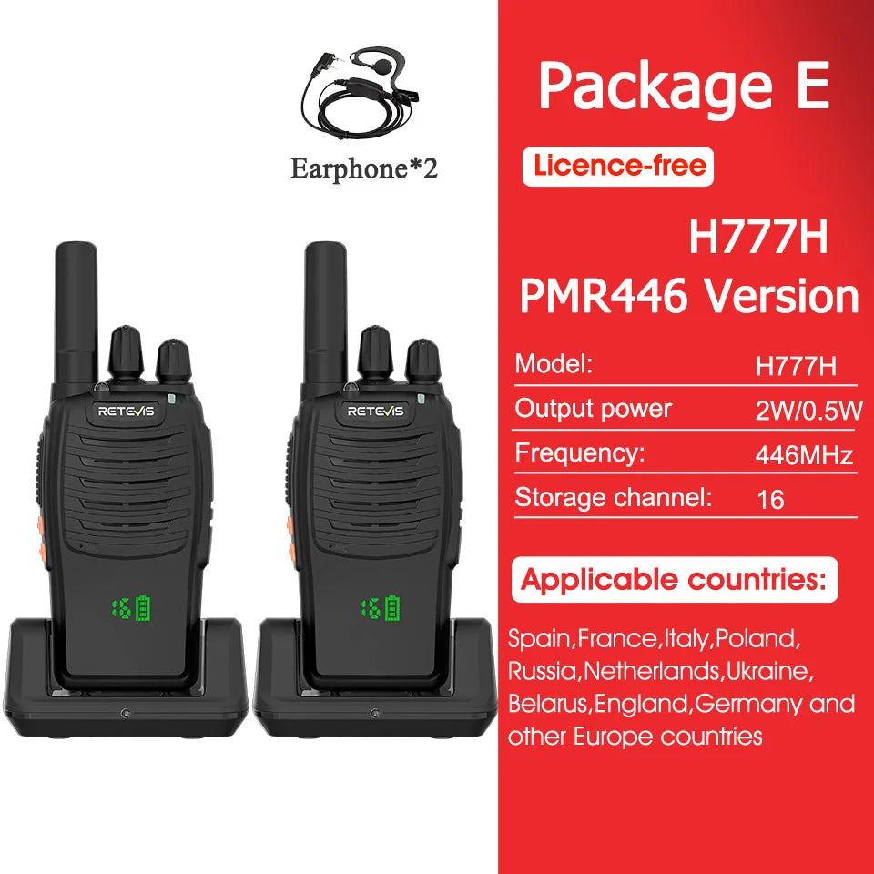 Retevis H777H Portable Two-Way Radio Hidden Display Walkie-Talkie PMR/FRS Communication for Camping 1/2 PCS Set