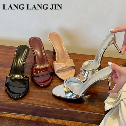 Women Slippers Sandals Fashion Round Open Toe Thin High Heels Mule Slides Summer Party Dress Pumps Shoe Comfortable Sandal Mujer