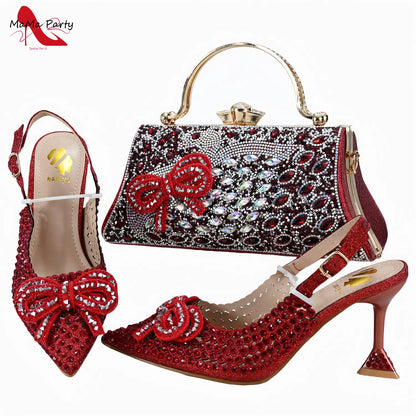 Designer Bag Luxury Ladies High Quality Italian Shoes Matching Bag in Royal Blue Color with Appliques for Wedding Party