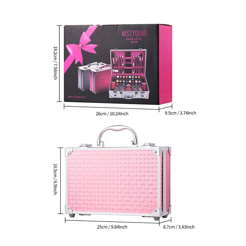 Makeup Case Set Natural Long Lasting Matte Shimmer Lipstick Eyeshadow Blush Highlight Multifunctional Full Face Cosmetic Kit