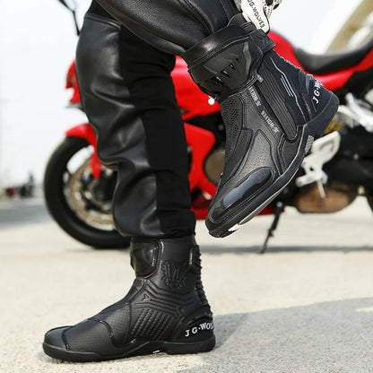 Motorcycle Boots Men Racing Riding Shoes Breathable Anti Slip TPU Protective High Top Motorbike Boots Side Zipper Rubber Sole