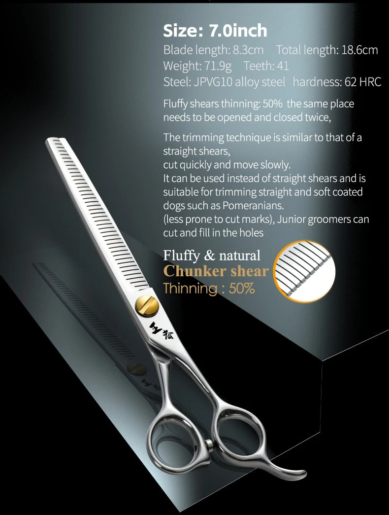 Fenice King Series VG10 Steel 7/7.5/8 Inch Professional Pet Dogs Grooming Scissors Straight Curved Thinnier Chunker Shears Tools