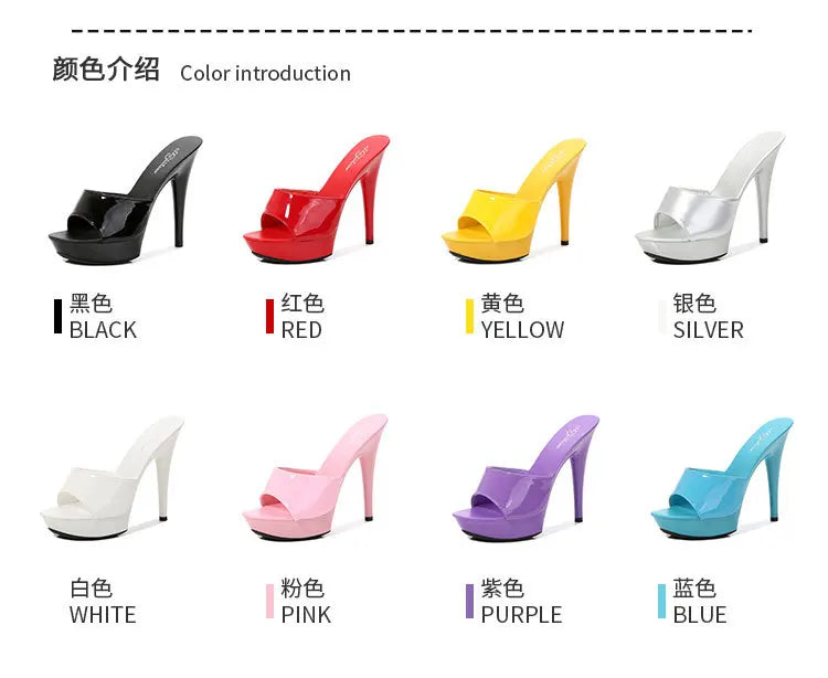 13CM Woman Slippers Mule Patent Leather Sandals Sexy Fashion Slides Party Shoes for Women Luxury Black Summer Platform Sandals