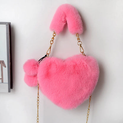 Women Hand Bags New Plush Love Heart Shaped New Fashionable Solid Color Soft Comfortable Purses and Handbags Bags for Ladies