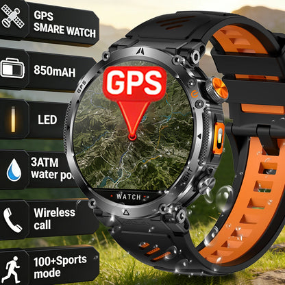COANR2026 New Military Smart Watch 850mAh Battery GPS trace Compass 3ATM Waterproof Tactics Sport Flashlight call SmartWatch Men