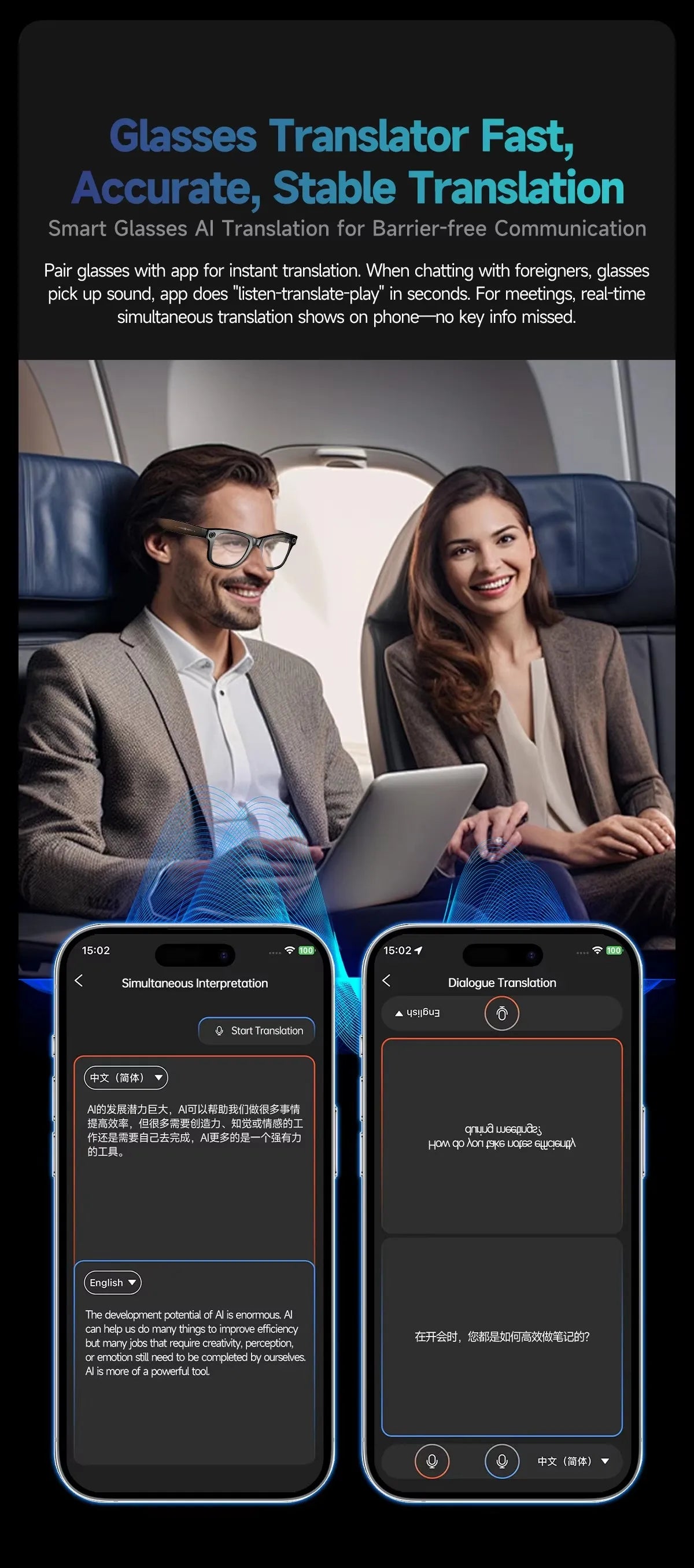 Smart Glasses W610 with Camera 8 Million Pixels Wi-Fi Touch Control Dual-microphone Noise Reduction AI Translation Sunglasses