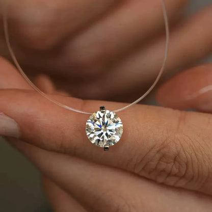 IGOTOS 0.5-5CT Moissanite Pendant Necklace Women  Certified 925 Sterling Silver Transparent Fishing Line Choker Chain Jewelry
