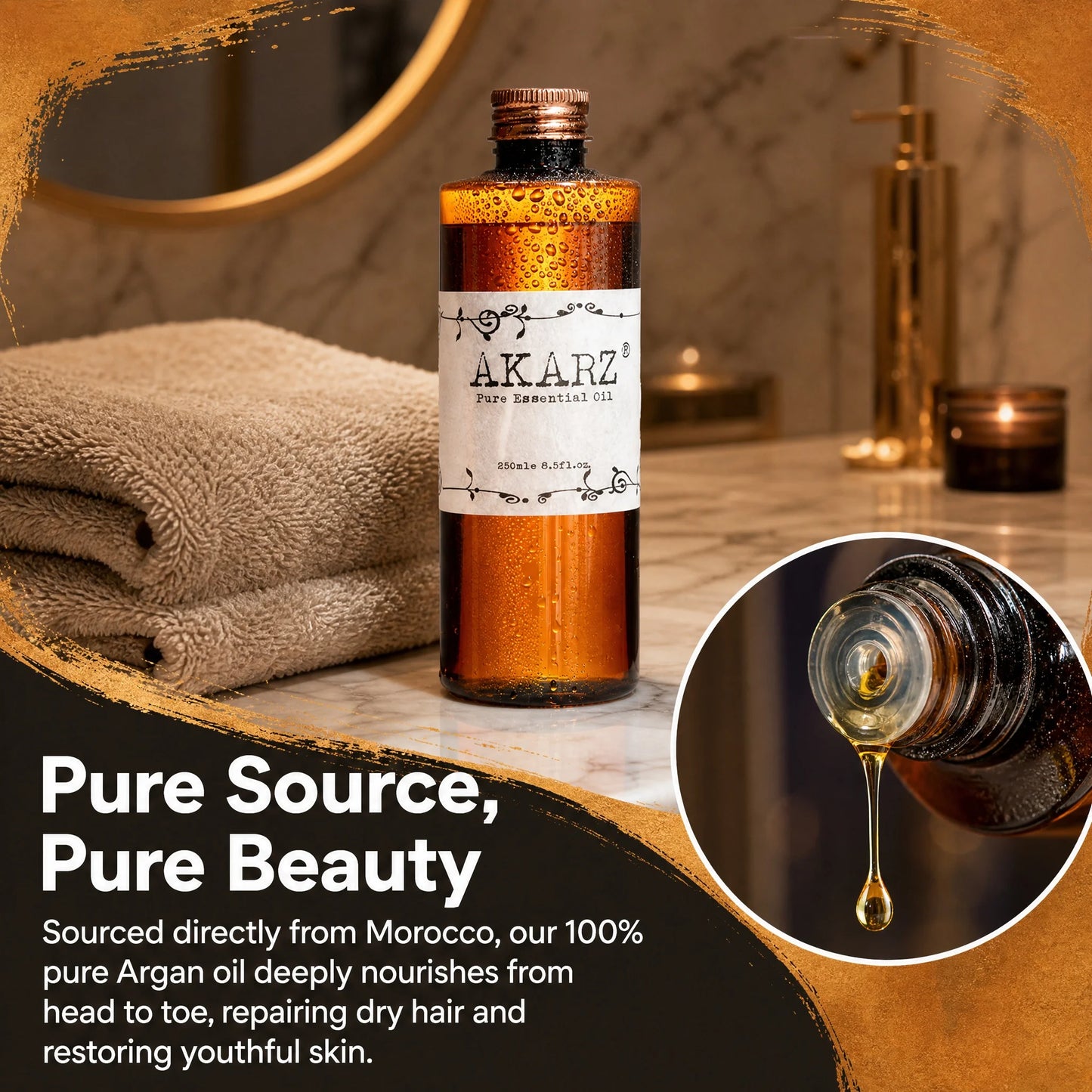 Premium AKARZ DIY Massage Argan Morocco Oil - Nourish & Repair Dry Hair, Reduce Dandruff - Get Healthy & Youthful Skin 500ml
