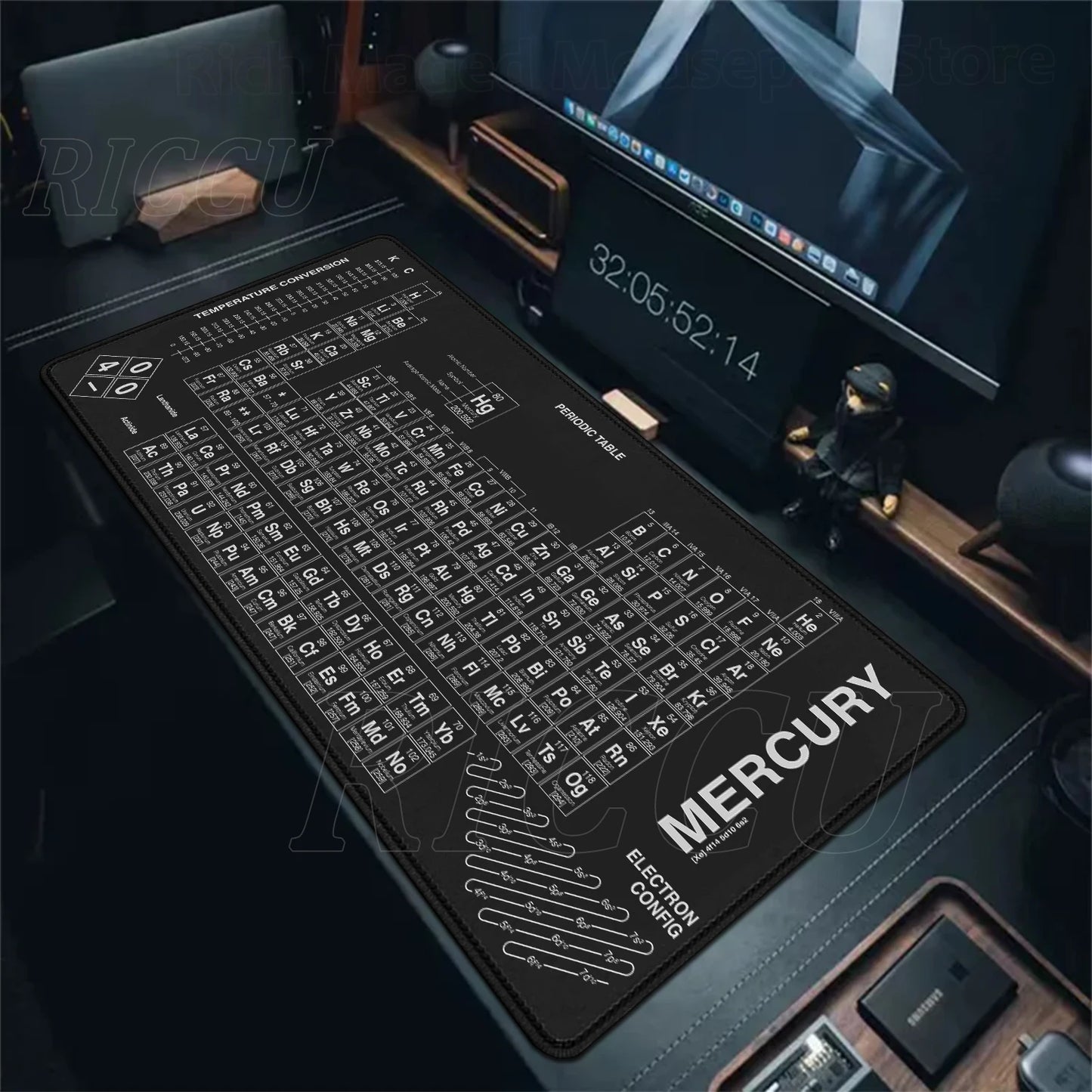Periodic Table of Elements Mouse Pad Large Gaming Keyboard Mousepad with Stitched Edge Non-Slip Rubber Base Office PC Desk Mat
